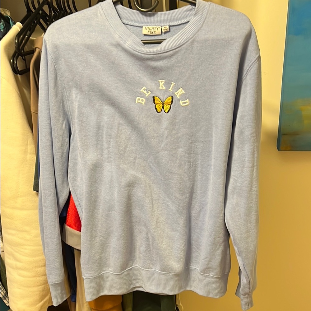 Mighty Fine Blue Crewneck Sweater with Ribbed Cuffs